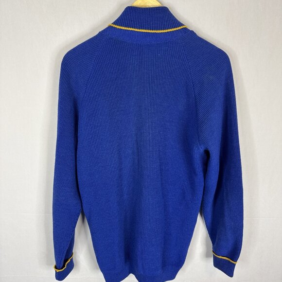 Vintage 1960s Royal Blue Shawl Collar Cardigan Yellow Trim Men M Curling Preppy - Picture 6 of 7